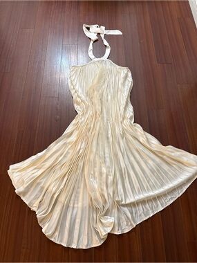 Pleated Satin Halter Dress in Ivory